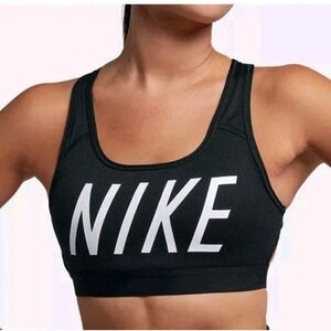 Nike Black White Spellout Compression Supportive Racerback Sports Bra Size Small
